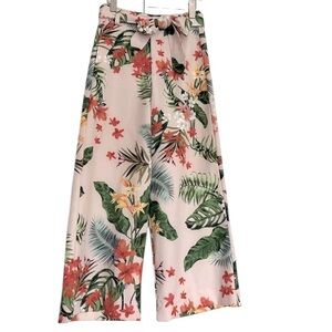 RolyPoly Cotton blend wide leg tropical palazzo trouser bow dill green orange S